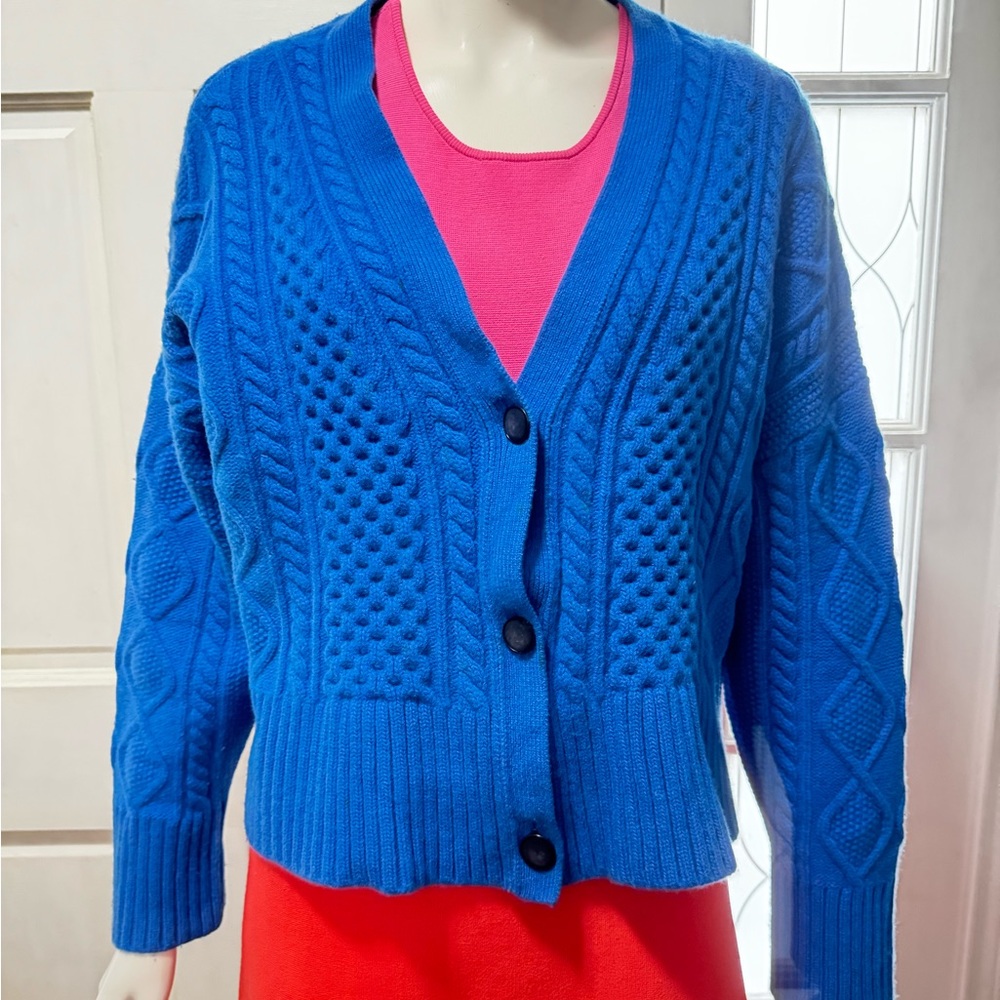 St. John Women's Blue Galway Cable-Knit Wool & Cashmere Cardigan Sweater S L
